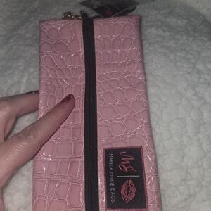 Makeup Junkie Small Bag Pink Croc Cosmetic Case